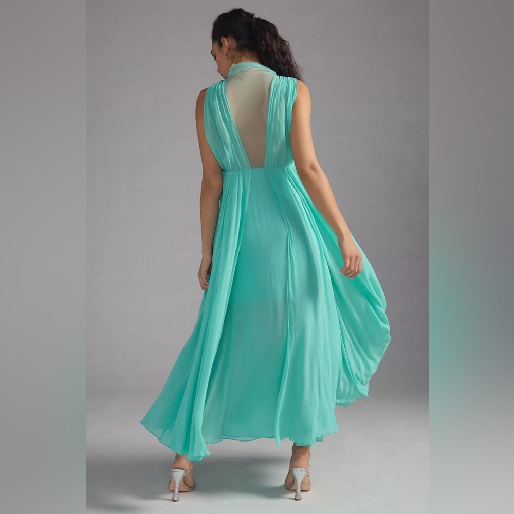 Anthropology Forever That Girl Sheer Plunge Chiffon Maxi Dress Size L - Picture 3 of 16